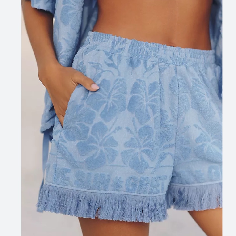 Celandine for Anthropologie High-Waist Fringe Terry Shorts